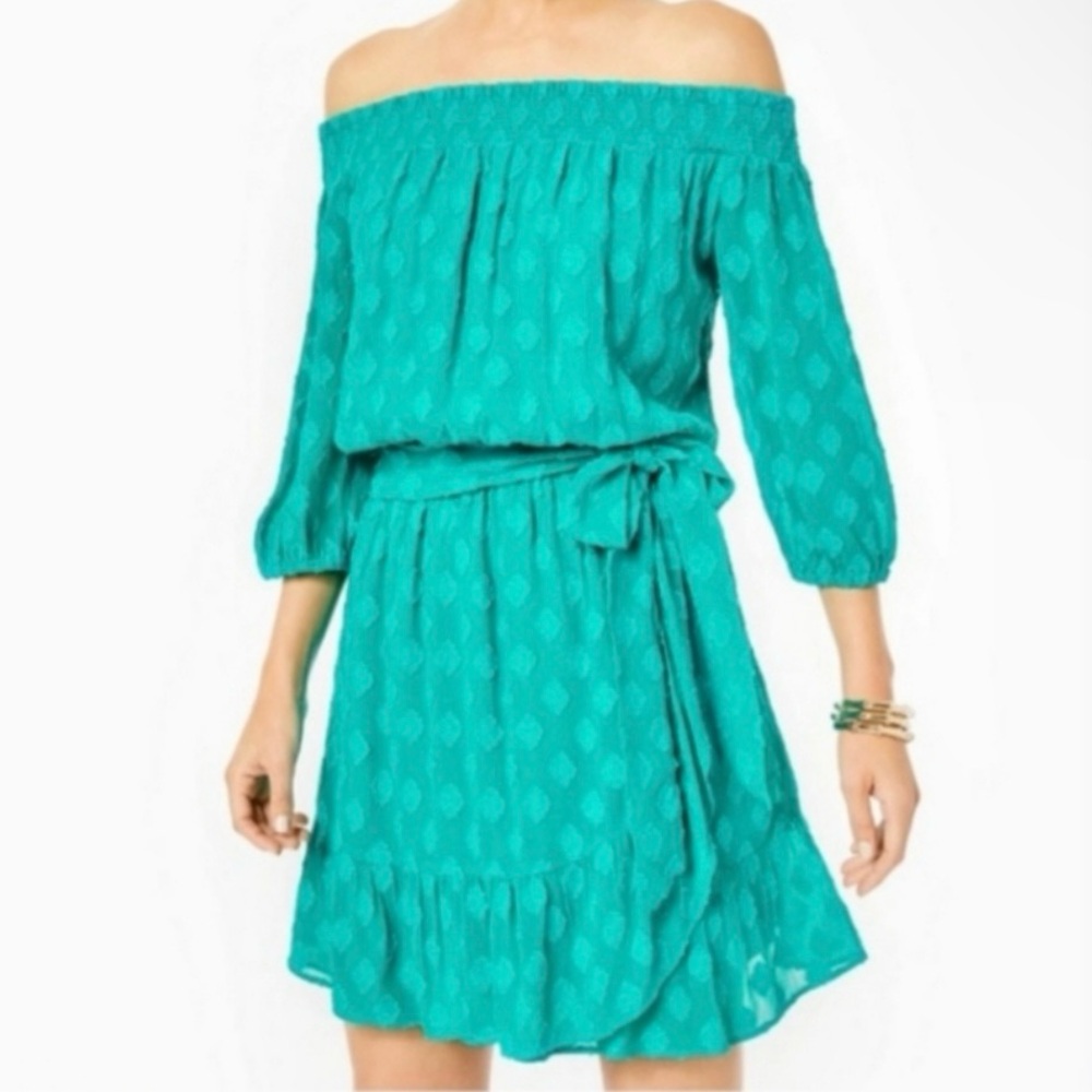 Lilly Pulitzer Teal Off-Shoulder Mini Romper
